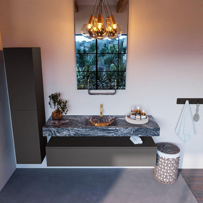 Mondiaz ALAN-DLUX Ensemble de meuble - 150cm - meuble Dark grey mat - 1 tiroir - Lavabo Cloud Lava suspendu - vasque Centre - 1 trou de robinet