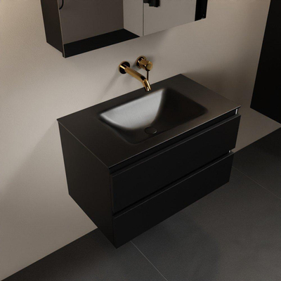 Mondiaz AIVY Ensemble de meuble - 80x45x50cm - 0 trous de robinet - 1 vasque Urban Solid surface - Centre - 2 tiroirs - avec miroir - MDF Urban