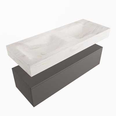Mondiaz ALAN-DLUX Ensemble de meuble - 120cm - meuble Dark grey mat - 1 tiroir - Lavabo Cloud Ostra suspendu - vasque gauche et droite - 0 trous de robinet