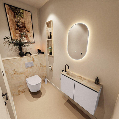 MONDIAZ TURE-DLUX 80cm toiletmeubel Cale. EDEN wastafel Frappe positie links. Met 1 kraangat.