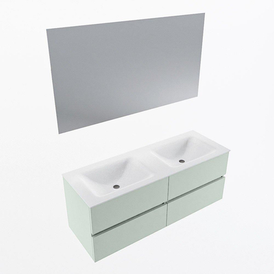 Mondiaz VICA ensemble de meuble de salle de bain - 130cm - meuble sous-vasque greey - 4 tiroirs - lavabo cloud double - sans trous de robinet - couleur talc - miroir LED - version XL 60cm de haut