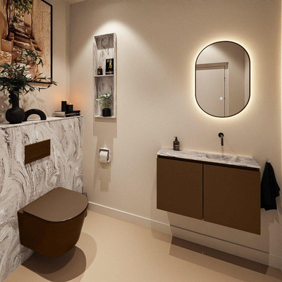 MONDIAZ TURE-DLUX Meuble toilette - 80cm - Rust - EDEN - vasque Glace - position droite - sans trou de robinet