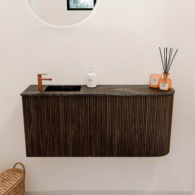 Mondiaz JOYA-DLUX Meuble de salle de bains 91,6cm - arrondi droit couleur Noyer - Vasque FAYE position Gauche 1 trou de robinet couleur Lava