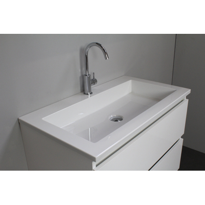 Basic Bella Meuble salle de bains avec lavabo acrylique Blanc 80x55x46cm 1 trou de robinet avec miroir et éclairage Blanc brillant