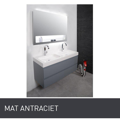 INK meuble sous-lavabo 120x45x52cm 2 tiroirs sans poignée avec finition à 45 degrés tout autour MDF laque anthracite mat