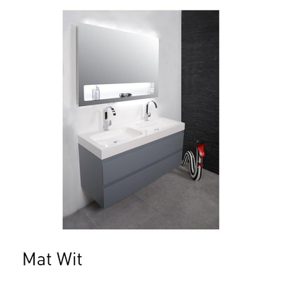 INK Wastafelonderkast - 120x45x52cm - 2 lades - greeploos - MDF lak - Mat wit