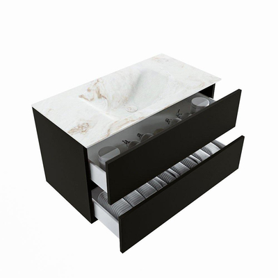 Mondiaz VICA-DLUX Ensemble de meuble de salle de bain - 90cm - meuble sous-vasque urban - 2 tiroirs - lavabo encastrée cloud milieu - sans trous de robinet - version haute de 60cm - frape