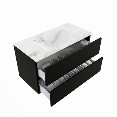 MONDIAZ VICA-DLUX Ensemble meuble de salle de bains - 90cm - sous-meuble Urban - 2 tiroirs - lavabo encastré Cloud centré - sans trous de robinet - version haute 60cm - Frappe