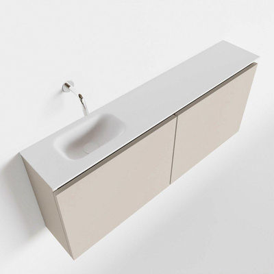 MONDIAZ TURE Toiletmeubel 120x23x50cm met 0 kraangaten 2 deuren linen mat Wastafel Eden links Solid Surface Wit