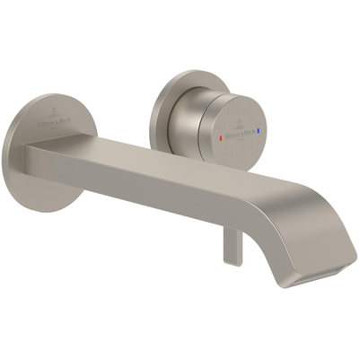 Villeroy & Boch Dawn wastafeluitloop set - zonder pop up - wandmontage afbouwdeel - Brushed Nickel (rvs)