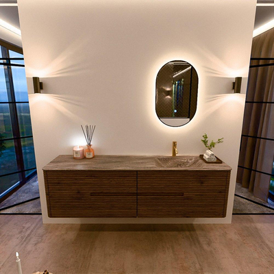 Mondiaz CIRO-DLUX Badkamermeubelset - 180x45x50cm - Solid surface wastafel Oza - 1 wasbak Rechts - 1 kraangat - 4 lades - Dusk