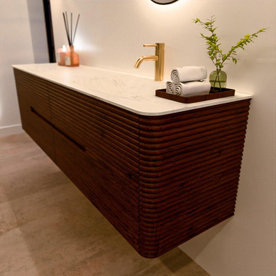 Mondiaz CIRO-DLUX Badkamermeubelset - 180x45x50cm - Solid surface wastafel Opalo - 1 wasbak Rechts - 1 kraangat - 4 lades - Ruby