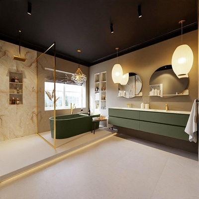 MONDIAZ VICA-DLUX Ensemble meuble de salle de bains - 200cm - meuble bas army - 4 tiroirs - lavabo encastré cloud double - 2 trous de robinet - version haute 60cm - frape