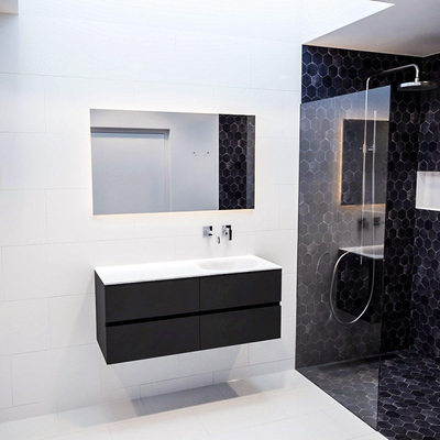 Mondiaz VICA ensemble de meuble de salle de bain - 120cm - meuble sous-vasque urbain - 4 tiroirs - lavabo moon droite - sans trou de robinet - miroir LED - version XL 60cm de haut