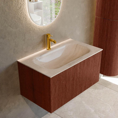 MONDIAZ KURVE-DLUX 80cm badmeubel kleur Ruby met 1 lade en 0 deuren. Wastafel BIG SMALL Midden 1 kraangat Meli.
