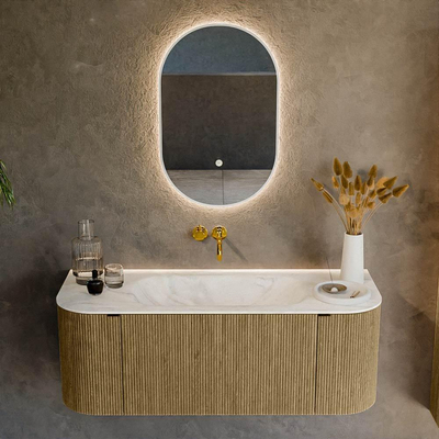 Mondiaz KURVE-DLUX Badkamermeubelset - 120x46x40cm - 1 lade - 2 deuren - wastafel solid surface - midden - zonder kraangat - Dusk