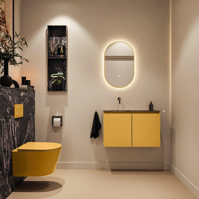 MONDIAZ TURE-DLUX Meuble de toilettes 80 cm Ocher. EDEN lavabo Lava position gauche. Sans trou de robinet.