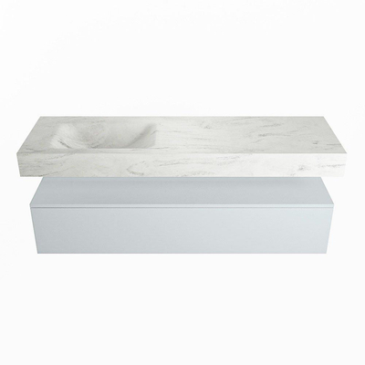 Mondiaz ALAN-DLUX Ensemble de meuble - 150cm - meuble Clay mat - 1 tiroir - Lavabo Cloud Opalo suspendu - vasque Gauche - 0 trous de robinet