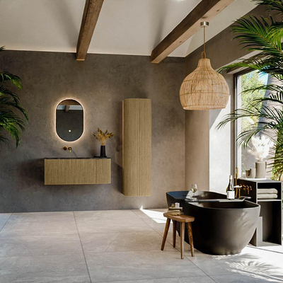 Mondiaz KURVE-DLUX Ensemble de meuble salle de bain - 105x46x40cm - 1 tiroir - 1 porte - lavabo en solid surface - gauche - sans trou de robinet - Dusk