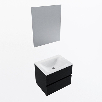 Mondiaz VICA ensemble de meuble de salle de bain - 60cm - meuble sous-vasque urban - 2 tiroirs - lavabo cloud milieu - sans trous de robinet - couleur talc - miroir LED - version XL 60cm de haut