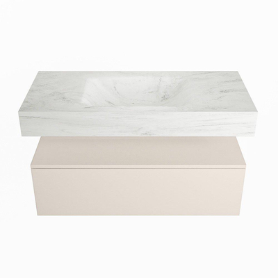 Mondiaz ALAN-DLUX Ensemble de meuble - 100cm - meuble Linen mat - 1 tiroir - Lavabo Cloud Opalo suspendu - vasque Centre - 1 trou de robinet