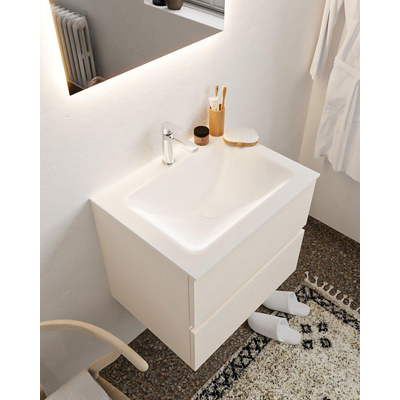 Mondiaz VICA ensemble de meuble de salle de bain - 60cm - meuble sous-vasque lin - 2 tiroirs - lavabo nuage milieu - 1 trou de robinet - miroir LED - version XL 60cm de haut