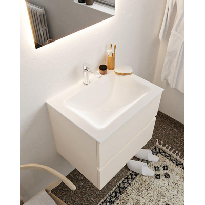 MONDIAZ VICA Ensemble de meuble salle de bain - 60cm - 2 tiroirs - lavabo Cloud au centre - 1 trou de robinet - solid surface lin