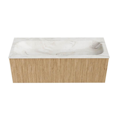 MONDIAZ KURVE-DLUX Meuble de salle de bains 120 cm couleur Oak avec 1 tiroir. Lavabo BIG LARGE central 2 trous de robinet couleur Ostra.
