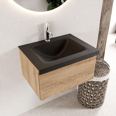 Mondiaz BUKLA Ensemble de meuble - 60x45x34cm - 1 trou de robinet - lavabo centré - solid surface - Urban - sans poignée - 1 tiroir - Mélamine - Chêne blanchi