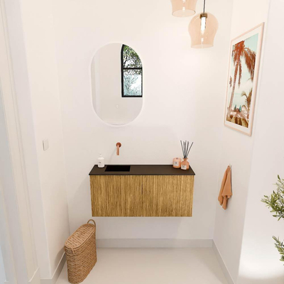 Mondiaz JOYA 90cm meuble de toilette - couleur Oak - Vasque FAYE position Gauche Sans trou de robinet couleur Urban