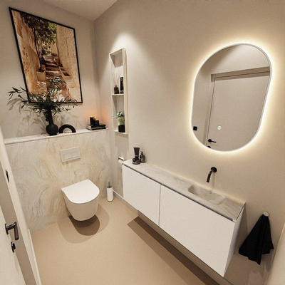 MONDIAZ TURE-DLUX Meuble WC 120 cm Talc. EDEN vasque Ostra position droite. Sans trou de robinetterie.