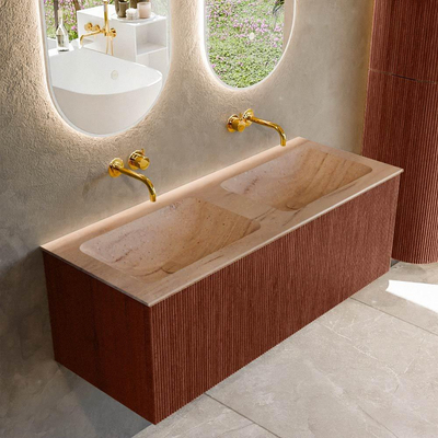 MONDIAZ KURVE-DLUX 120cm badmeubel kleur Ruby met 1 lade en 0 deuren. Wastafel LEAF Dubbel zonder kraangat Saba.