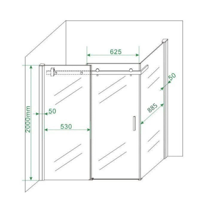Wiesbaden Pared Cabine - met 1 schuifdeur - 120x90x200cm - 8mm - nano helder glas - chroom