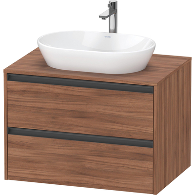 Duravit Ketho.2 Wastafelonderbouwkast - inclusief consoleplaat - met 2 laden - 80x55x56.8cm - met handgrepen antraciet - noten mat