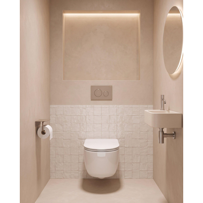 QeramiQ Dely Swirl Toiletset - 36.3x51.7cm - Geberit UP320 inbouwreservoir - met Burda frame - slim zitting - bedieningsplaat taupe - ronde knoppen - glans wit