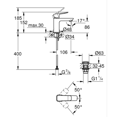 Grohe Dice Wastafelmengkraan - s-size - opbouw - klikwaste - matte black (mat zwart)