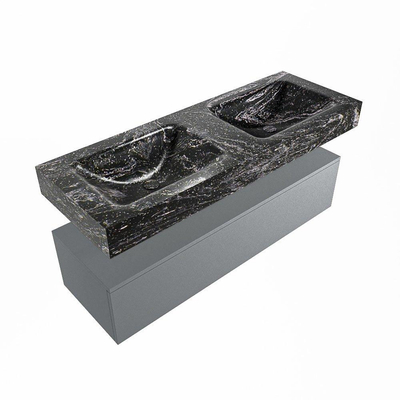 Mondiaz ALAN-DLUX Ensemble de meuble - 130cm - meuble Plata mat - 1 tiroir - Lavabo Cloud Lava suspendu - vasque Gauche et droite - 2 trous de robinet