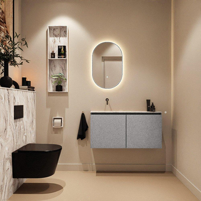 MONDIAZ TURE-DLUX Meuble toilette - 100cm - Plata - EDEN - vasque Glace - position gauche - sans trou de robinet