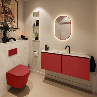 MONDIAZ TURE-DLUX Meuble toilette - 120cm - Fire - EDEN - vasque Ostra - position centrale - 1 trou de robinet