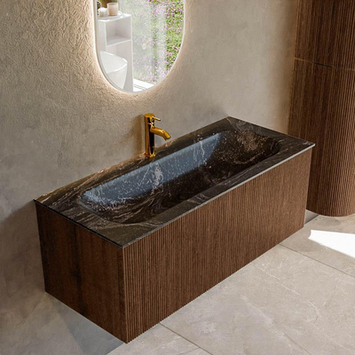 MONDIAZ KURVE-DLUX 110cm badmeubel kleur Walnut met 1 lade. Wastafel BIG MEDIUM midden 1 kraangat kleur Lava.