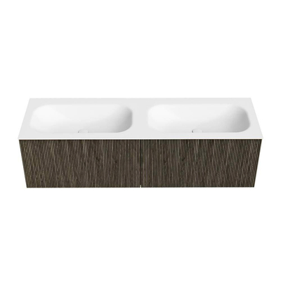 Mondiaz KURVE Ensemble meuble de salle de bains - 150x46x40cm - 2 tiroirs - lavabo solid surface - double - sans trou de robinet - Shadow