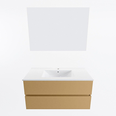 Mondiaz VICA ensemble de meuble de salle de bain - 100cm - meuble sous-vasque oro - 2 tiroirs - lavabo denia milieu - 1 trou de robinet - couleur Blanc Brillant - miroir LED - version XL 60cm de haut