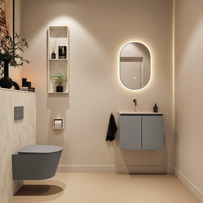 MONDIAZ TURE-DLUX meuble de toilettes 60cm Smoke. EDEN lavabo Ostra position gauche. Sans trou de robinet.