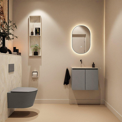 MONDIAZ TURE-DLUX Meuble toilette - 60cm - Smoke - EDEN - vasque Ostra - position gauche - sans trou de robinet