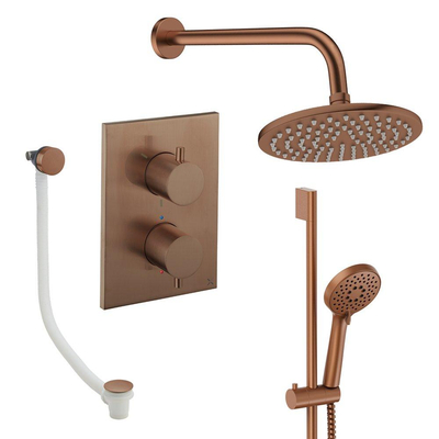 Crosswater MPRO ensemble de douche pluie encastré – douche de tête Ø 20 cm – douchette ronde – 2 leviers – vidage de baignoire – brons geborsteld