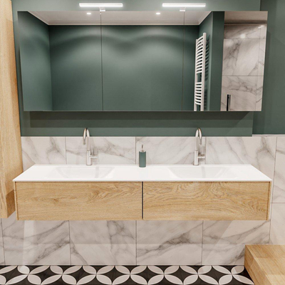 ENSEMBLE DE MEUBLE MONDIAZ LUSH - 180 cm - 2 tiroirs - lavabo cloud - 2 vasques - 2 trous de robinet - chêne blanchi