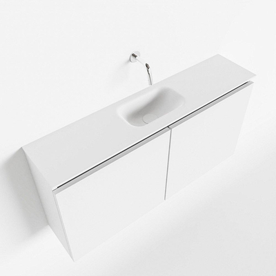 MONDIAZ TURE Toiletmeubel 100x23x50cm met 0 kraangaten 2 deuren talc mat Wastafel Eden midden Solid Surface Wit