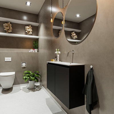MONDIAZ TURE Fonteinset - 80x23x50cm - 0 kraangaten - 2 deuren - urban mat - Wasbak rechts - Solid Surface Wit