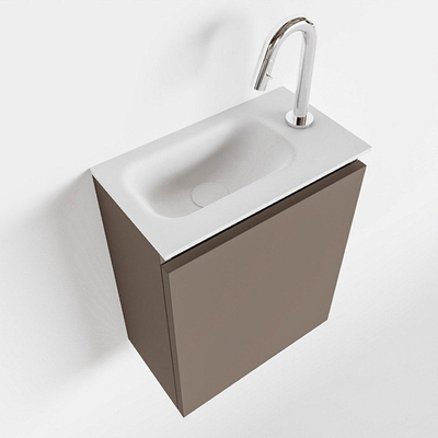 MONDIAZ TURE Kit lave-mains - 40x23x50cm - 1 trou de robinet - 1 porte - fumée mate - Lavabo à gauche - Solid Surface Blanc