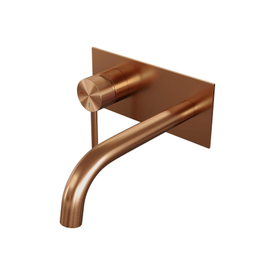 Brauer Copper Carving inbouw wastafelmengkraan met gebogen uitloop rechts en afdekplaat model A2 Koper geborsteld PVD